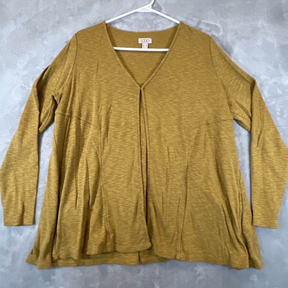 Logo by Lori Goldstein Yellow Green Long Sleeve Cardigan Sweater Size M Womens